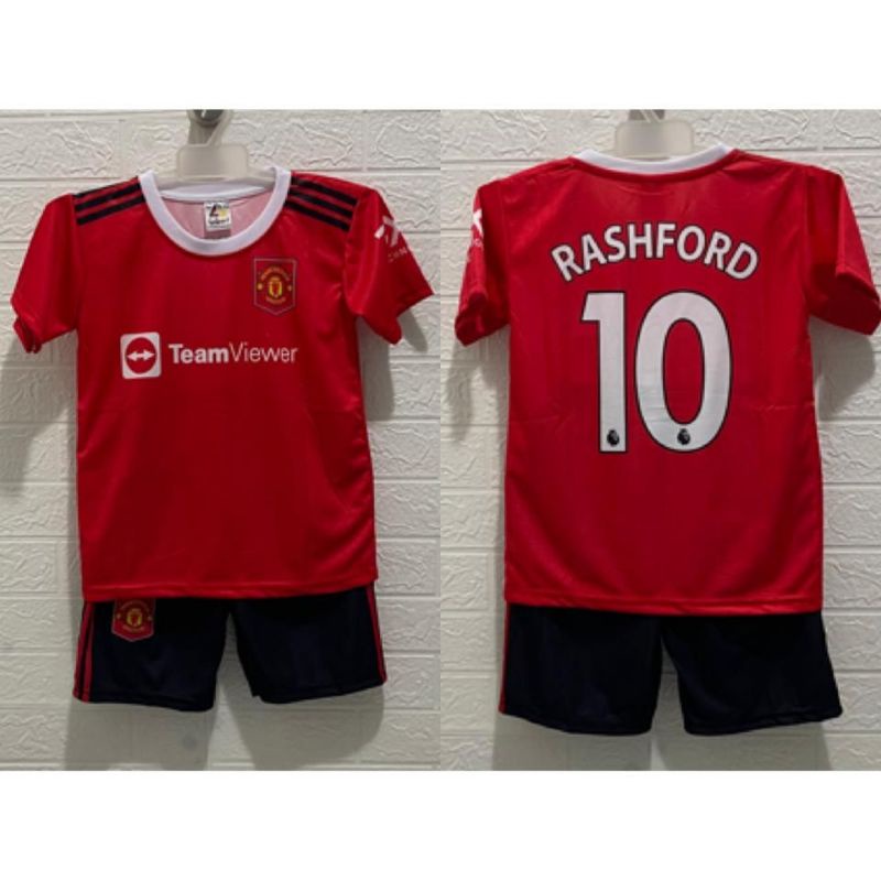 jersey kids Manchester united home 2022-2023 Rashford setelan baju bola anak MU