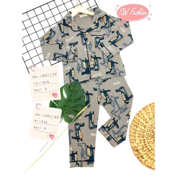 Piyama Anak PP Kancing/ Baju Tidur Anak Import Super Premium BLTG / motif Buaya Crocodile (limited e