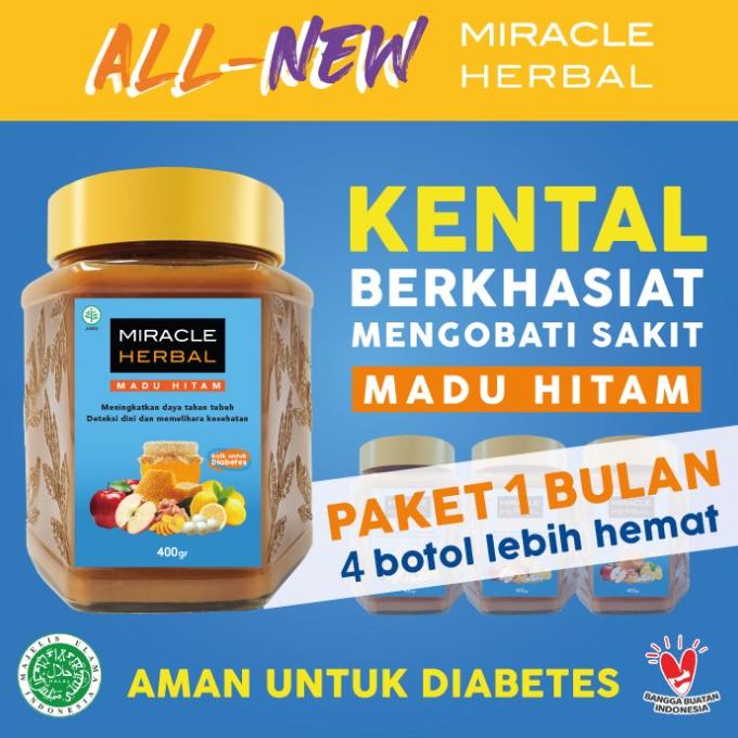 

BISA COD PAKET 4 BOTOL MIRACLE HERBAL 400ML MADU HITAM /OBAT HERBAL ASAM URAT/OBAT HERBAL PELANGSING/OBAT HERBAL KOLESTEROL/OBAT HERBAL DIABETES