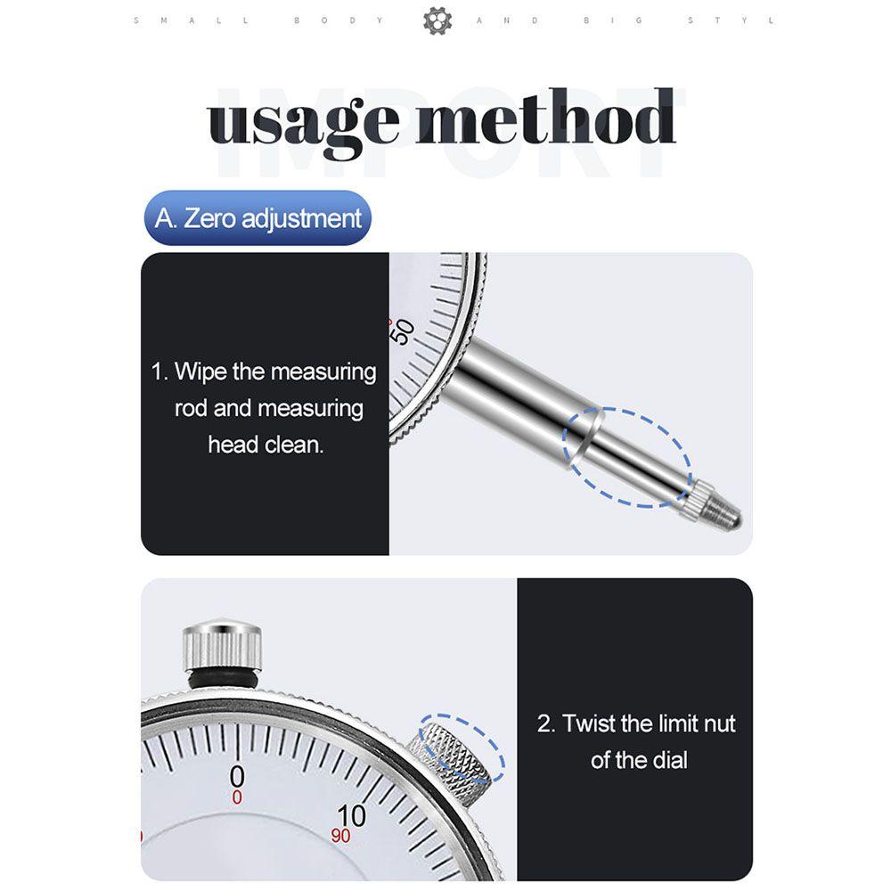 Solighter Dial Indicator Gauge Point Set 0-10mm Lug Back Resolusi 0.01 Dial &amp; Test Indicator Steel
