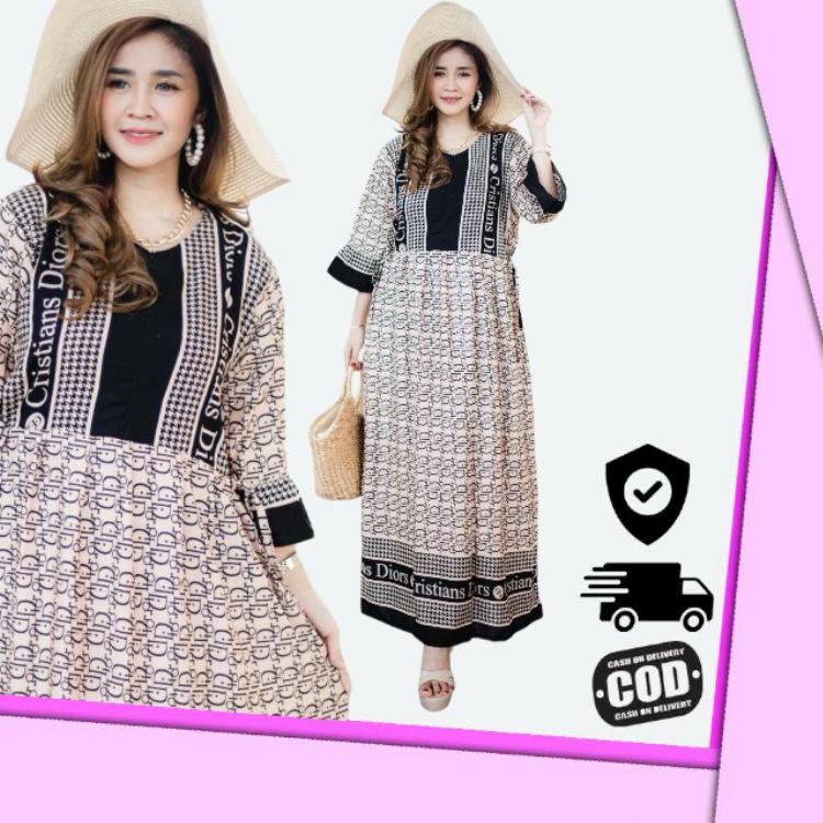 Barang Pilihan.. Gamis lengan 7/8 Daster Dress Brended Dior Lv Gucci terbaru Kekinian Viral Murah Mi