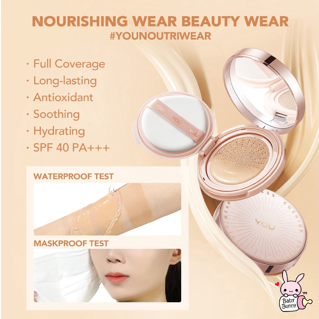 ❤ BELIA ❤ YOU Noutriwear+ Flawless Cushion Foundation SPF 40 PA+++ | Full Size | Refill Size | Waterproof | Tahan Lama | BPOM