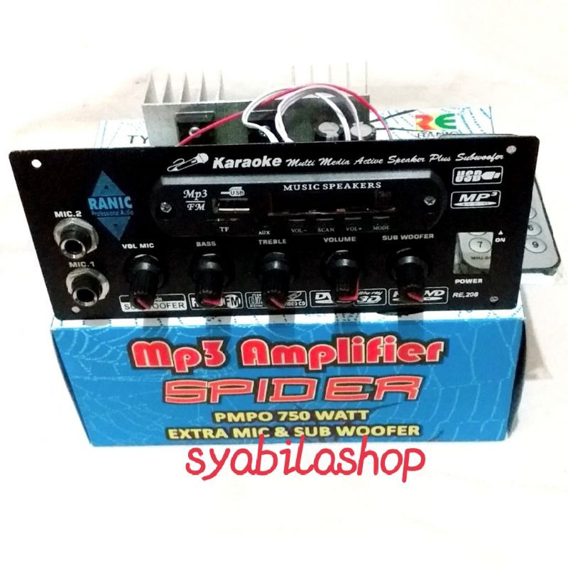 KIT POWER AMPLIFIER SPEAKER AKTIF SPIDER 2MIC+SUBWOOFER+MP3 RANIC 683