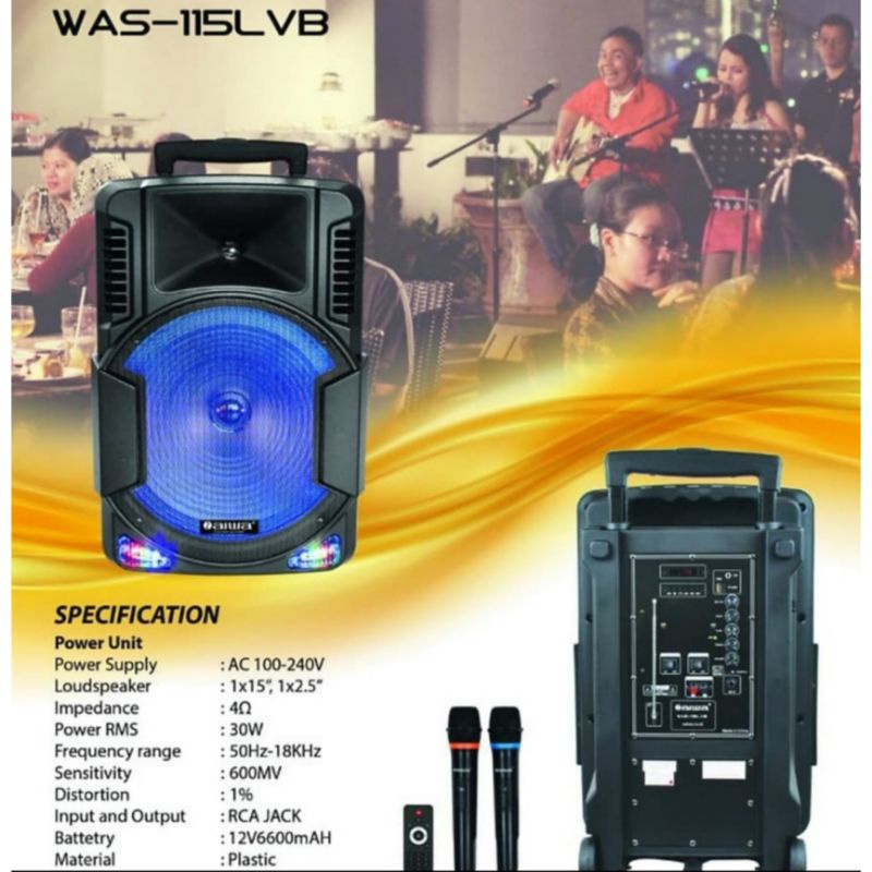 GROSIR SPEAKER PORTABLE AIWA 15 INCH WAS 115 LVB BLUETOOTH