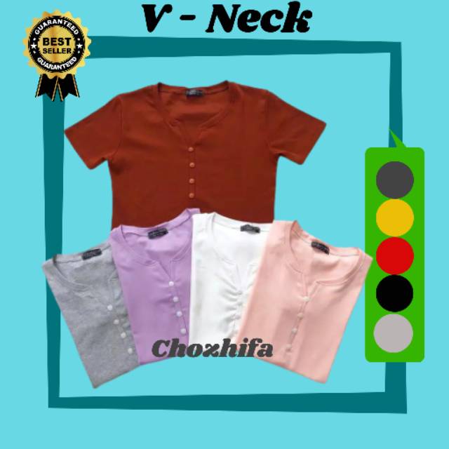 CHO-1 KAOS WANITA V BUTTON NECK BASIC VARIASI KANCING