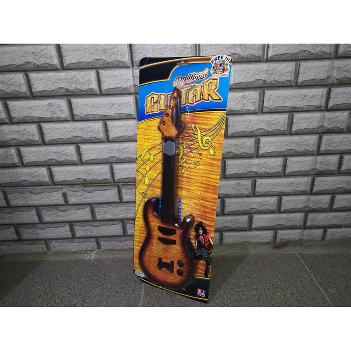 Mainan gitar motif kayu anak edukatif - mainan gitar gitaran anak