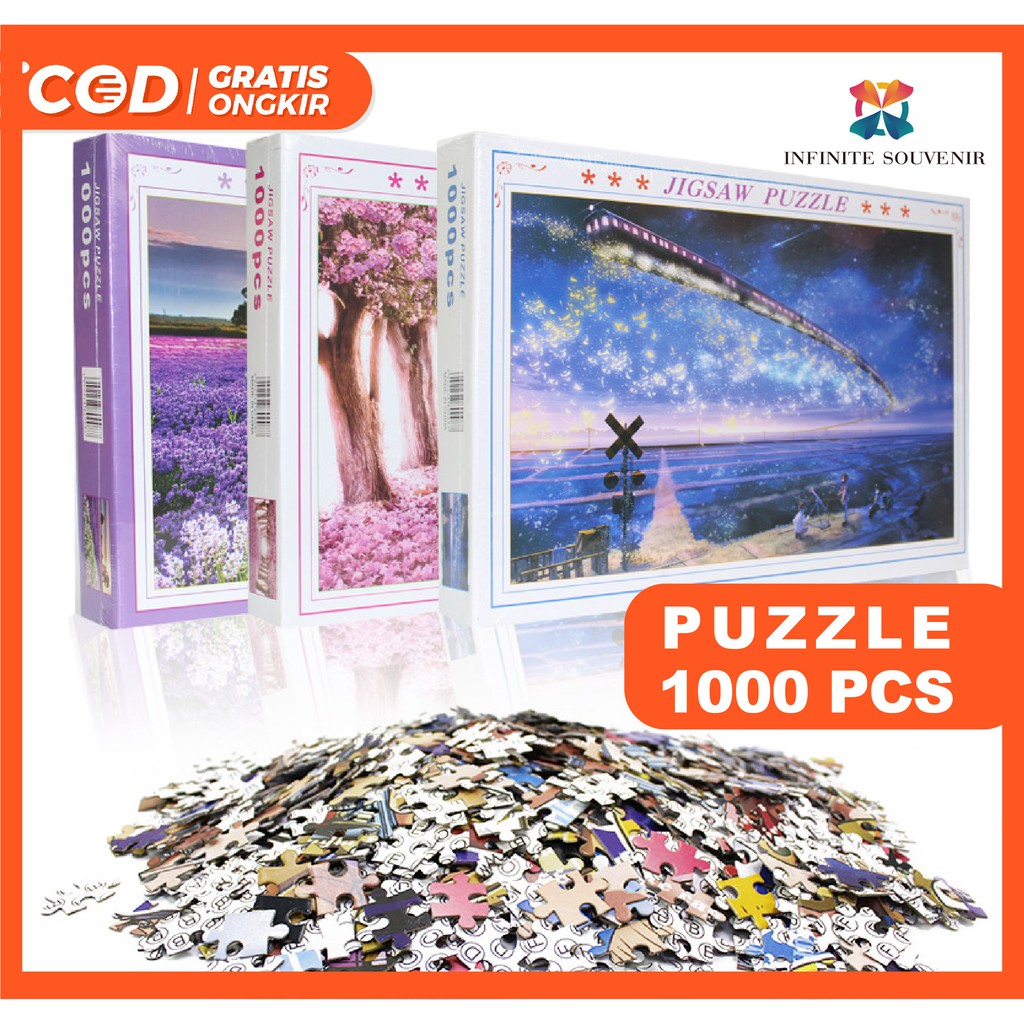 Puzzle 1000 pcs dewasa Anak Jigsaw Murah Unik Motif Beragam Anime Pemandangan Alam Rusa Kado Hadiah