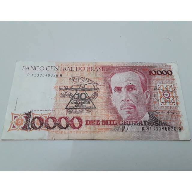 Uang kuno brasil 10000 dez mil cruzados 1989 brazil