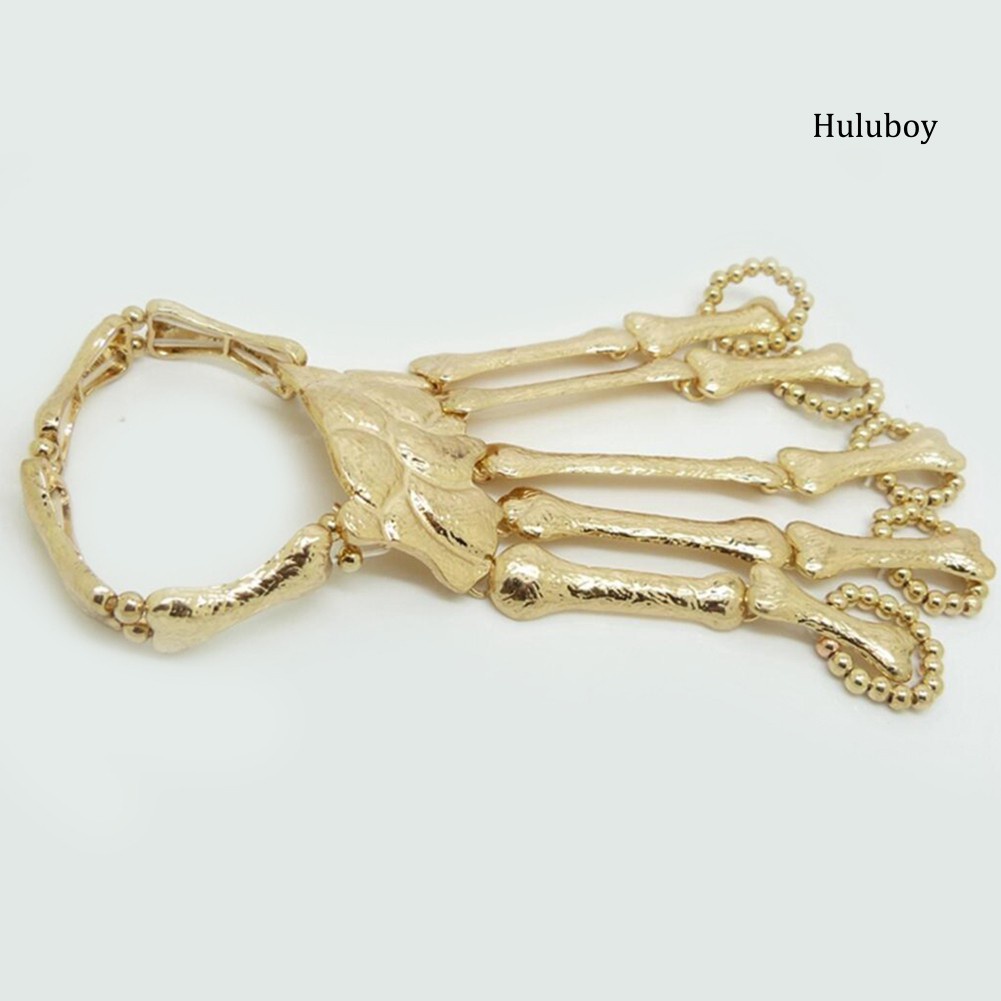 Punk Gothic Skeleton Skull Bone Hand Bangle Finger Ring Bracelet