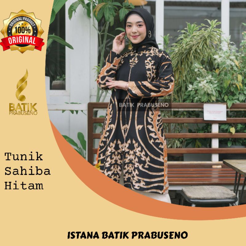 Tunik Sahiba Hitam Batik Prabuseno Wanita Original Batik Wanita Baju Atasan Kerja Wanita Busui