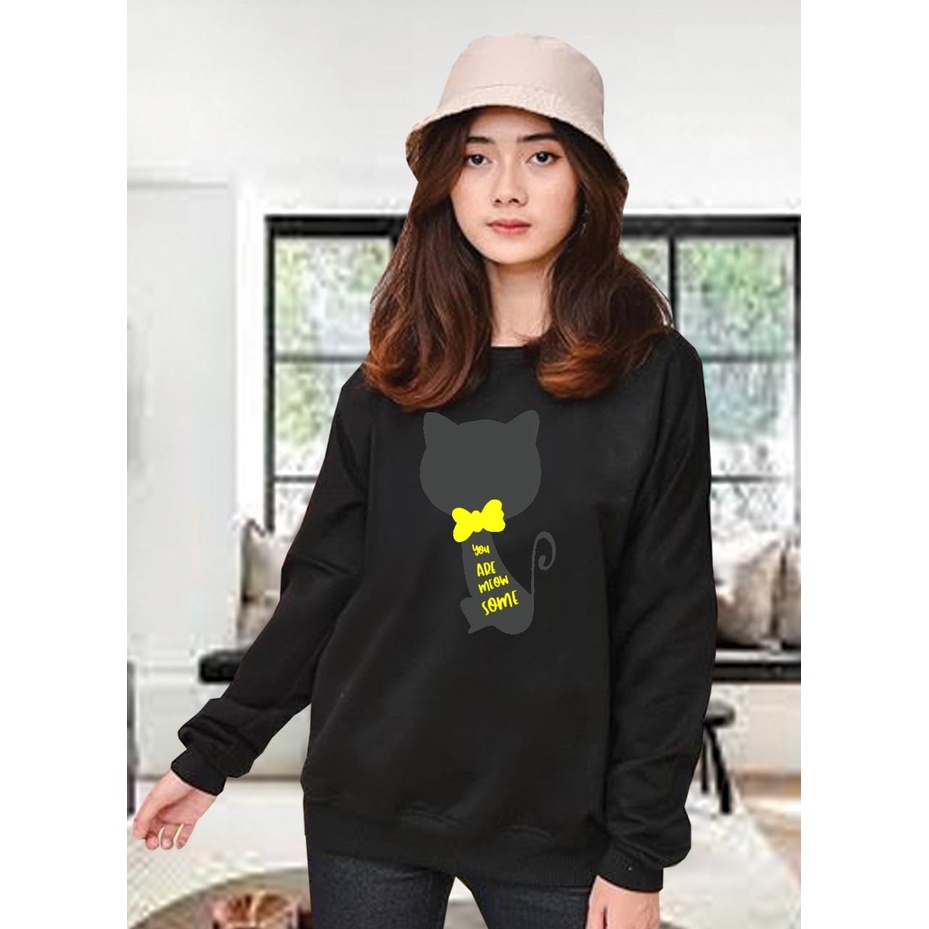 Kaos Lengan Panjang meow pita / Kaos Sweatshirt / Atasan Wanita / Atasan Wanita Lengan Panjang