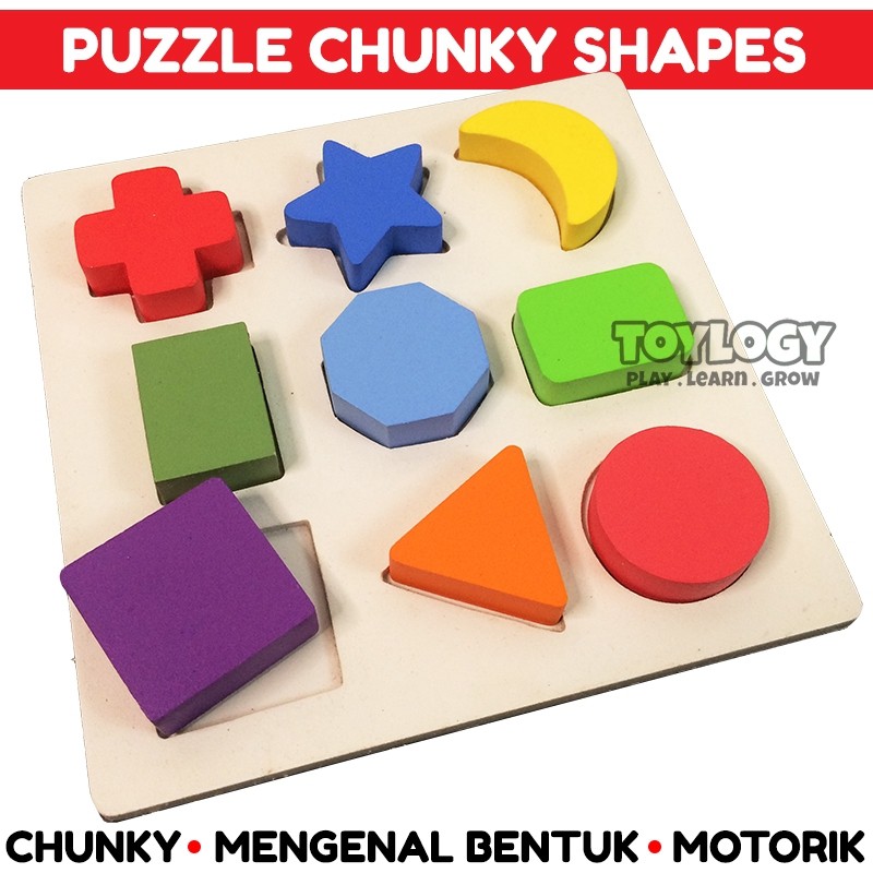 Mainan Edukasi Anak Puzzle Kayu Chunky Shape Bentuk Geometri Wooden