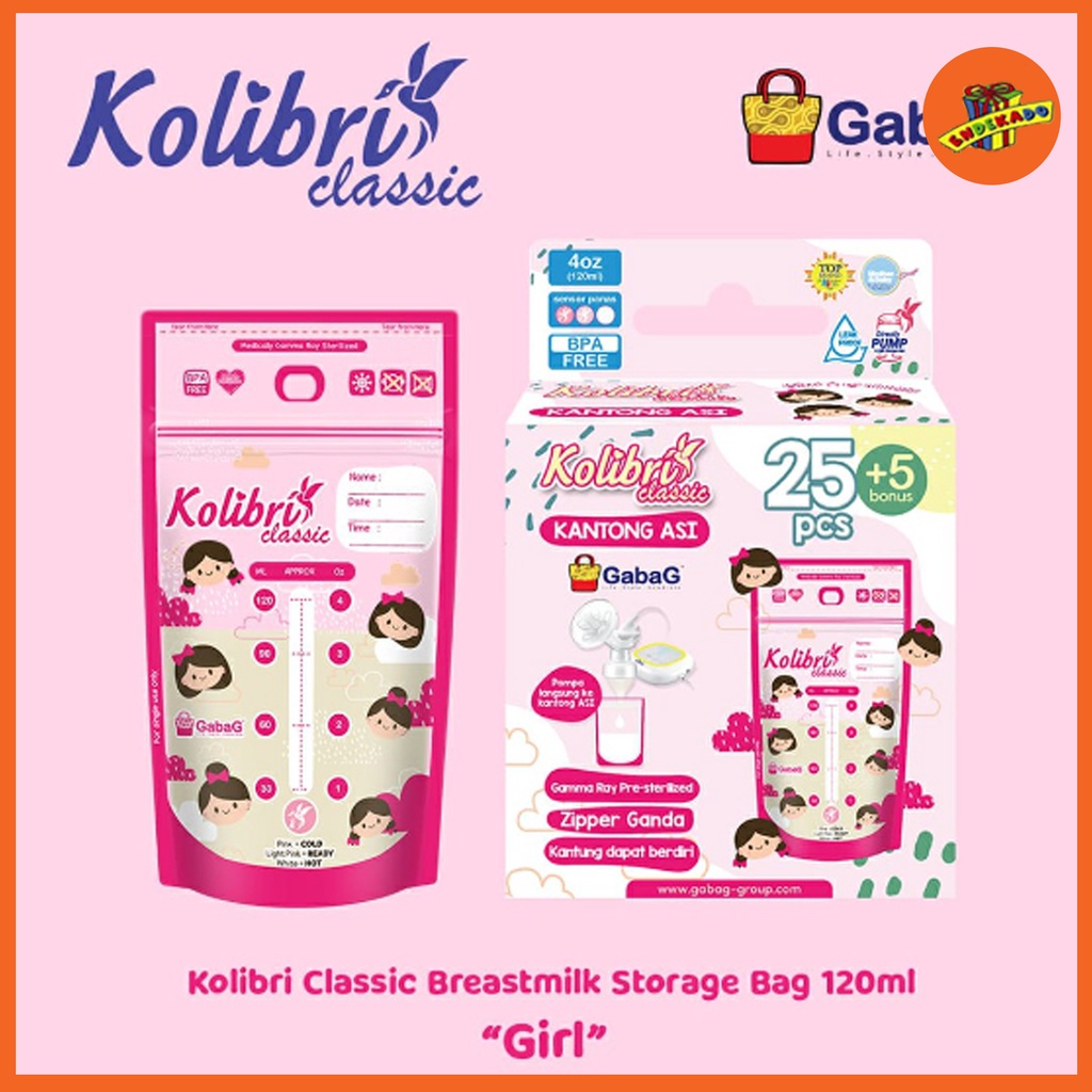 MAKASSAR! GABAG KANTONG ASI KOLIBRI CLASSIC 120ML BOY/GIRL 30pc