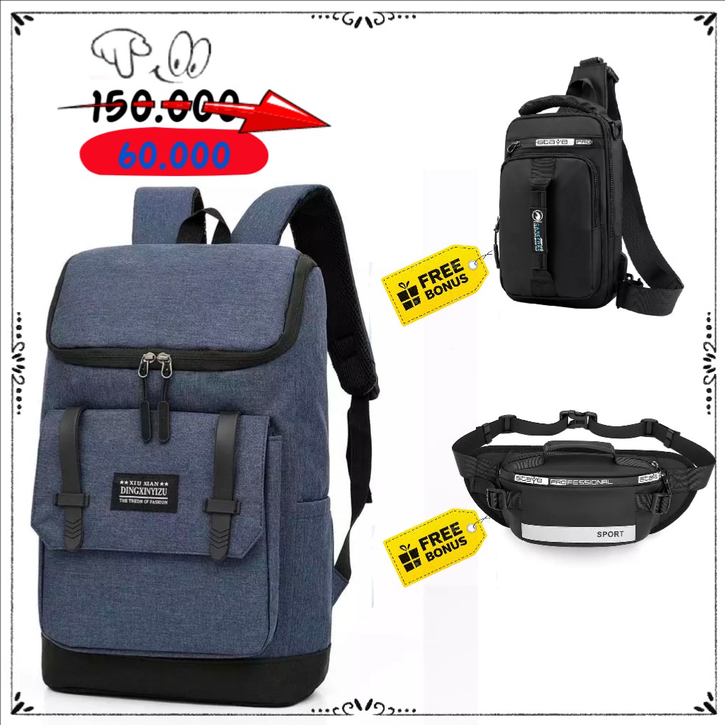 Beli 1 Gratis 2 Selempang Tas Ransel Laptop Kasual Punggung - Tas Unisex HFGI Backpack Up To 15.6 In