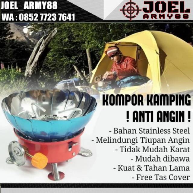 Kompor camping anti angin, kompor lapangan.