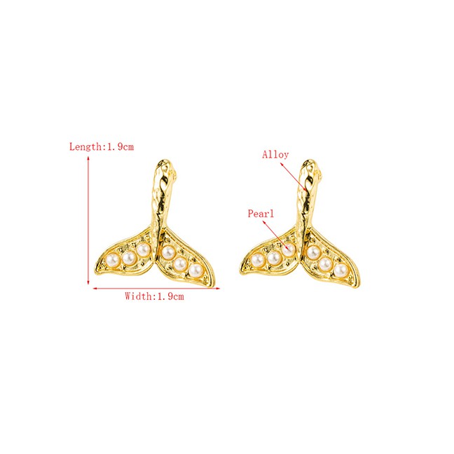 LRC Anting Tusuk Fashion Golden Mermaid Tail Alloy Inlaid Pearl Earrings P06244