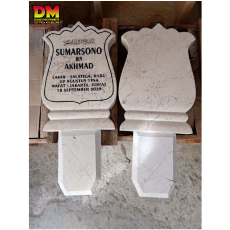 Maesan Nisan Marmer Putih Ukir Cat Warna Hitam Set (2 nisan)