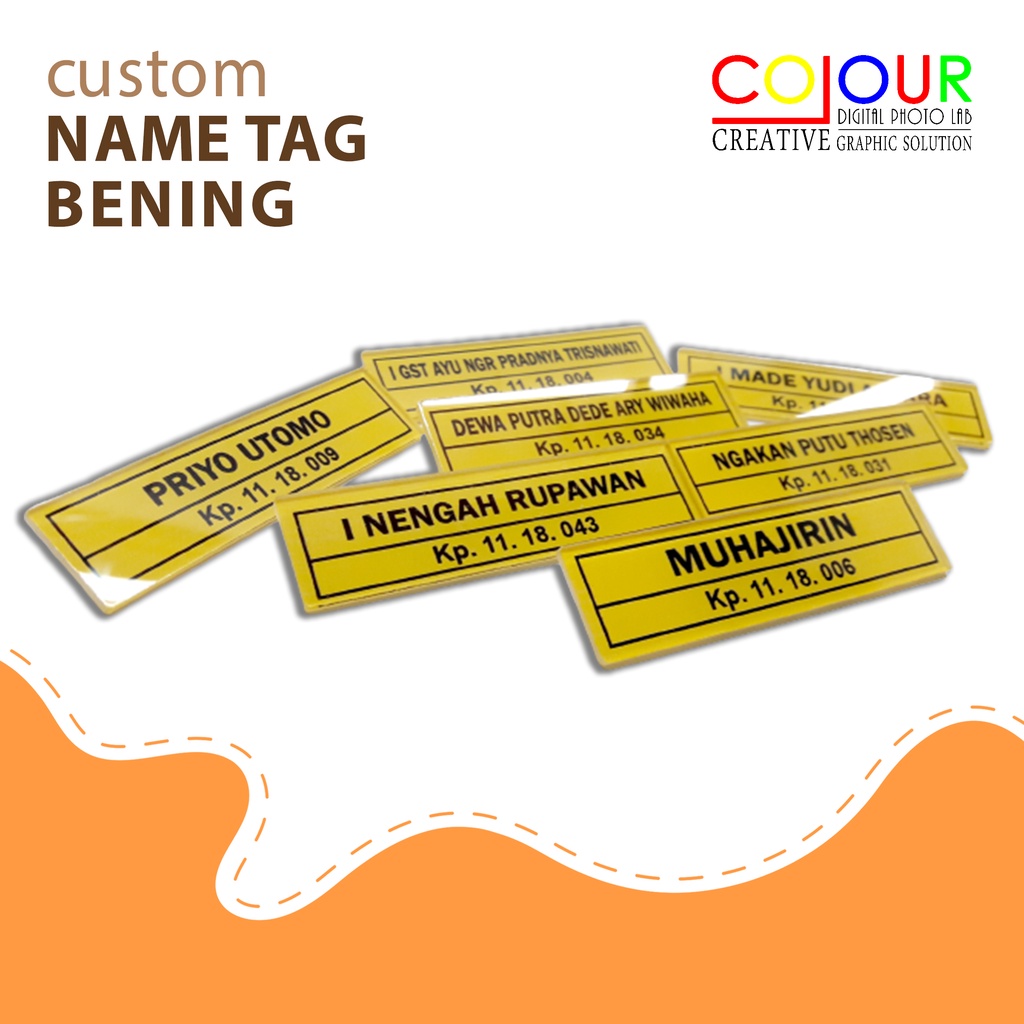 

NAME TAG BENING / NAMA DADA / PAPAN NAMA AKRILIK BENING - CUSTOM