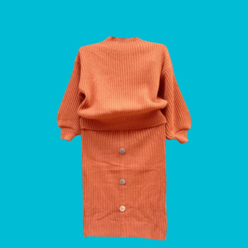 Sweter rajut setelan rok anak perempuan/kardigan anak perempuan umur 5-10 tahun