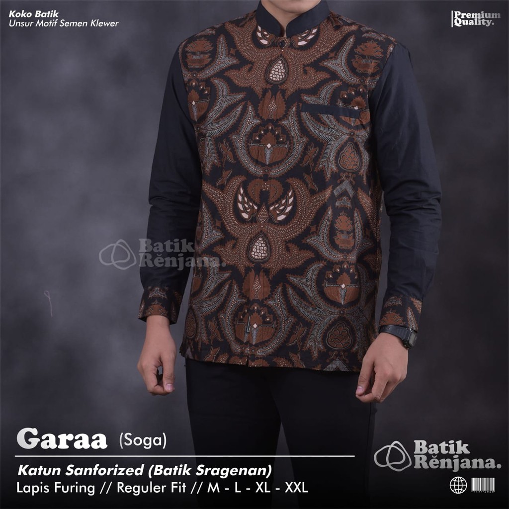 GARAA SOGA Kemeja Baju Koko Batik Pria Dewasa Premium Lebaran Asli Solo RENJANA