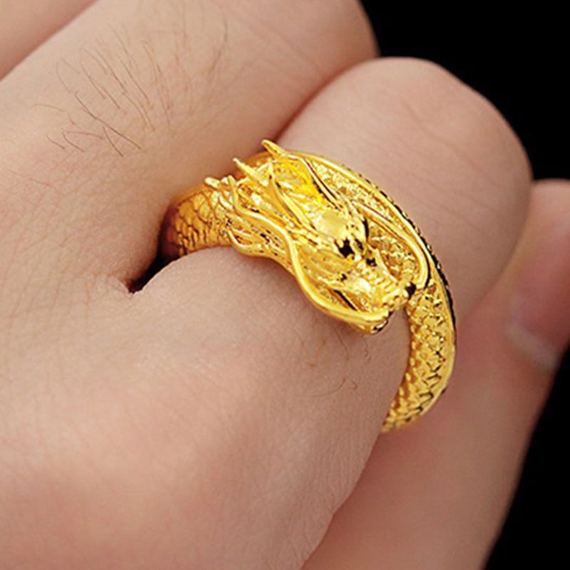 Fashion Golden Phoenix Dragon Cincin Pasangan Pria Wanita Perhiasan Baja Titanium Pernikahan Terbuka Cincin Ukuran Dapat Disesuaikan