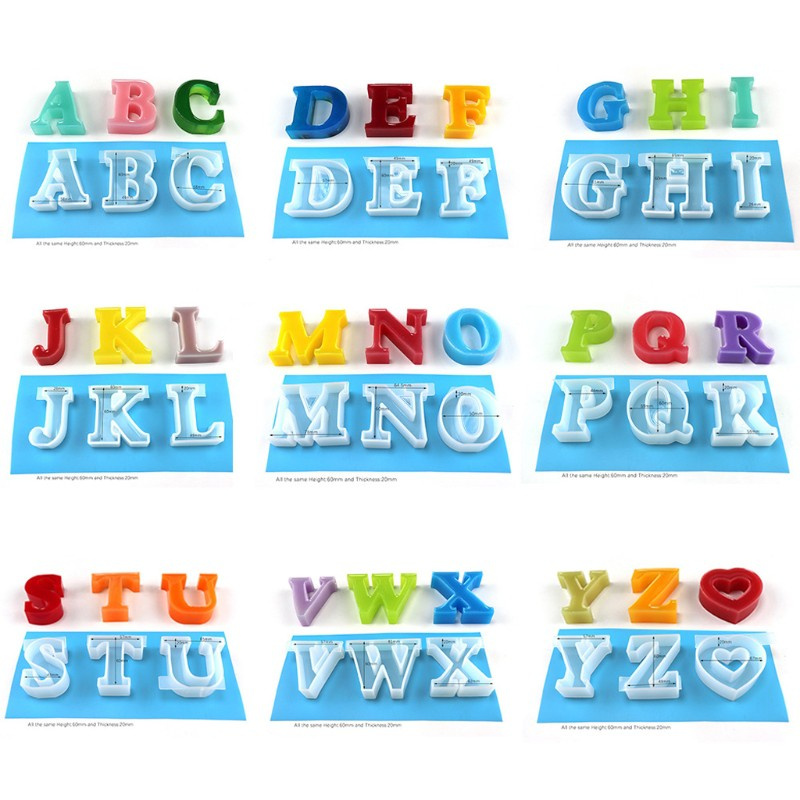 Glitter 26 Capital English Letter Resin Casting Molds Kit 3D Alphabet Keychain Pendant Resin Silicone Molds Jewelry Making Tools