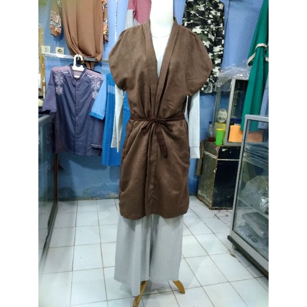 Gamis wanita setelan anak remaja dewasa jumbo kaos plus outwear outer kardigan rompi bludru kodorai