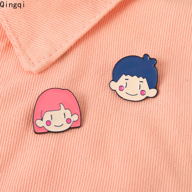 Bros Pin Enamel Desain Kartun Pasangan Lucu Untuk Anak Laki-Laki / Perempuan