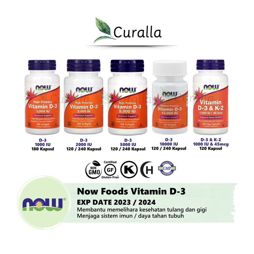 NOW FOODS VITAMIN D3 1000 IU / 2000 IU / 5000 IU / 10.000