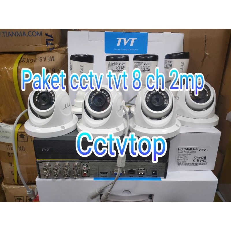 paket cctv 8 ch brand TVT 2MP FULL HD 1080P+ HDD 2 TB LENGKAP TINGGAL PASANG