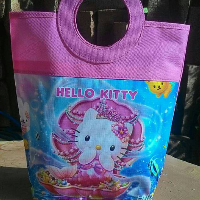 Tas ultah anak pegangan bulat printing hello kitty