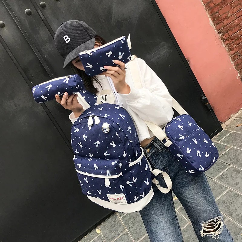 Tas Wanita Ransel Anak Sekolah playboy Backpack Fashion 4 IN 1 Tanpa Gantungan