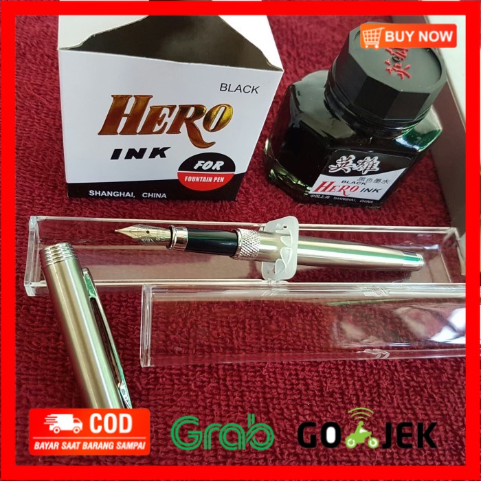 

(BISA COD) Paket Murah..Fountain Pen Genius Titanium shiny Nib M-dan Tinta Hero.