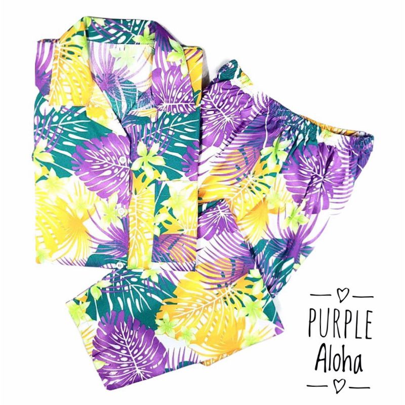 Baju Tidur Piyama Wanita Dewasa Piyama Baju Santai Motif Bunga-Purple Aloha