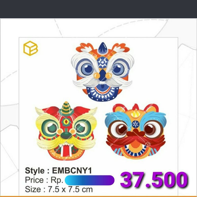 

Imlek CNY emblem BARONGSAI (1 pack 5 lbr = 30 pcs kepala barongsai)