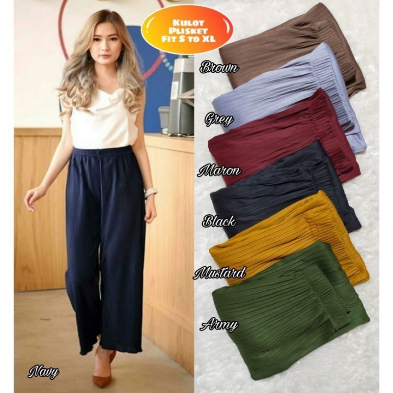 ☄️COD☄️ Kulot Plisket Polos Lipit Wanita Premium Fit S-XL Rp 50,000,- / Celana Kulot Polos Wanita
