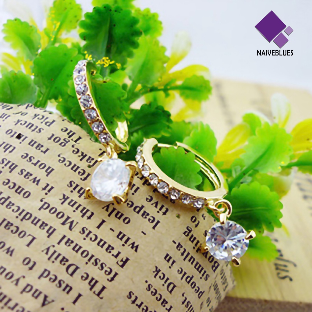 Anting Liontin Kristal Berlian Imitasi Model Menjuntai