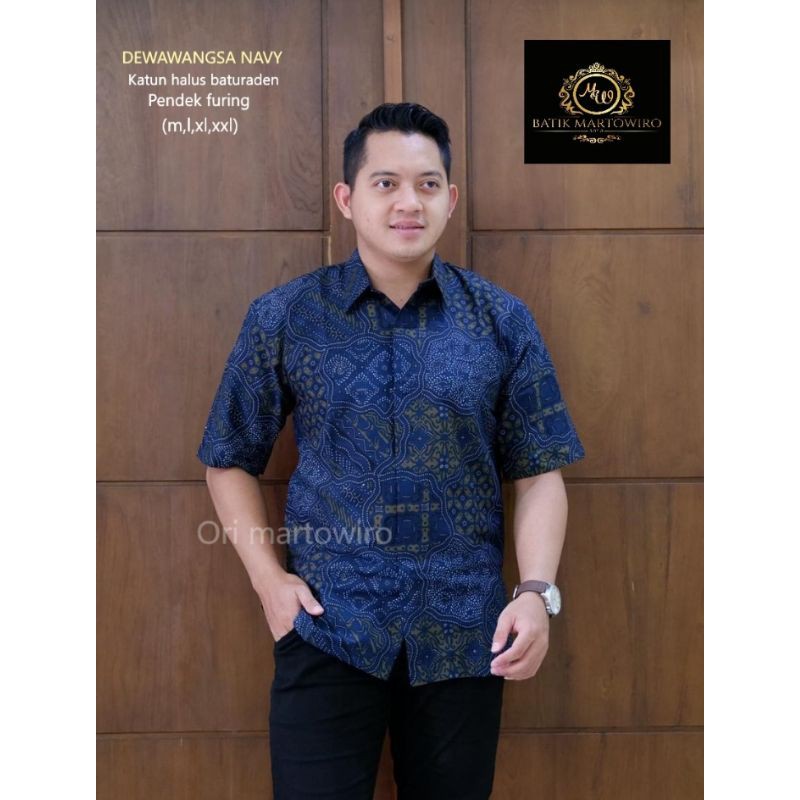 Kemeja Batik Eksklusif Warna Navy Batik Pria Lengan Panjang/Pendek Batik Navy DEWAWANGSA NAVY