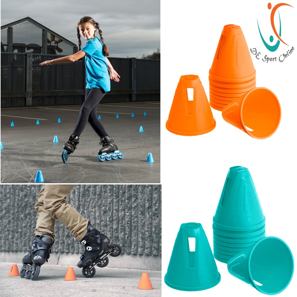 SET KERUCUT SLALOM AND FREESTYLE SEPATU RODA SKATEBOARD INLINE SKATING SLALOM CONES 10-PACK OXELO