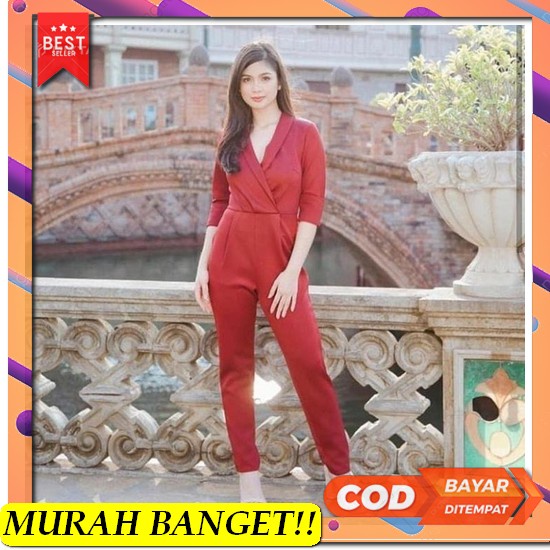Jumpsuit Wanita Baju Kodok Wanita Kulot Wanita Baju Kodok Anak Perempu Jumpsuit Scuba Merah - Va660 