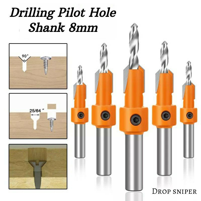 Set 5pcs Mata Bor Lubang Sekrup Baut Kayu Drilling Pilot Hole