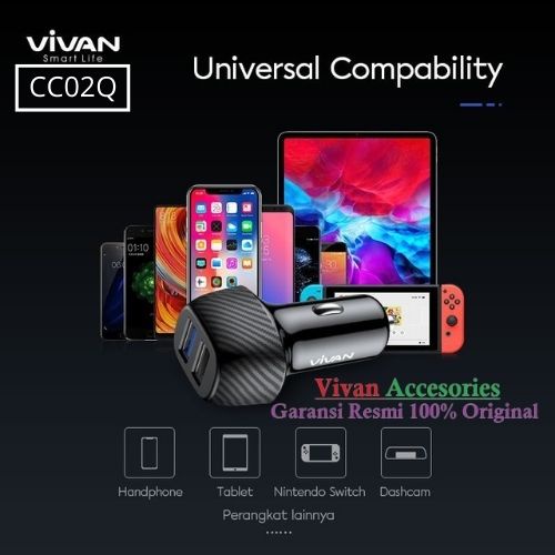 VIVAN CC02Q Car Charger 2 Ports USB-A USB C 20W 3A QC3.0 PD Cas Mobil