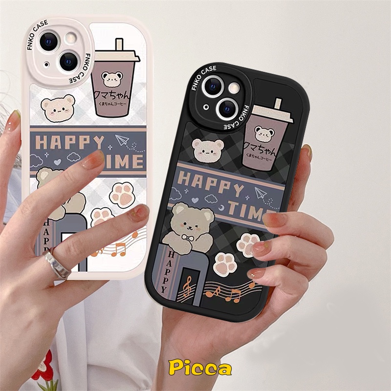 Ins Gadis Korea Milk Tea Case Realme C53 C30 GT Master Edition 5 8pro 9i 5i 7i C20A 7 6s C3 C21 6 5s 8 8i 6i C21Y C35 C31 C25Y C15 C12 C11 C17 C25 C25s C20 Beruang Kotak-Kotak Sarung