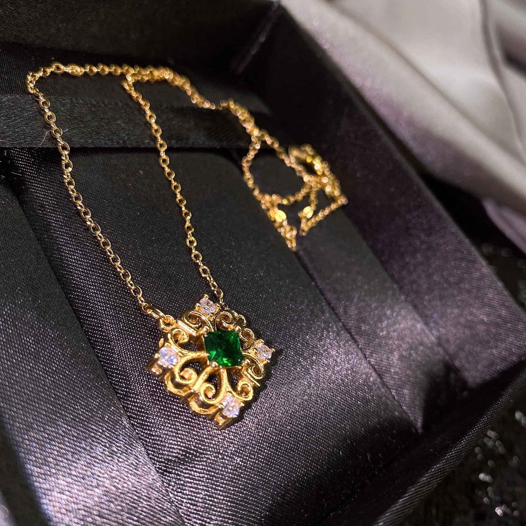 Goldkingdom Perhiasan Fashion 24K Bangkok Aksesoris Ready Stock Artdeco Mulus Hias Renda Ukir Kalung Zamrud Berlapis Emas Asli Kadar 375 Cincin Wanita