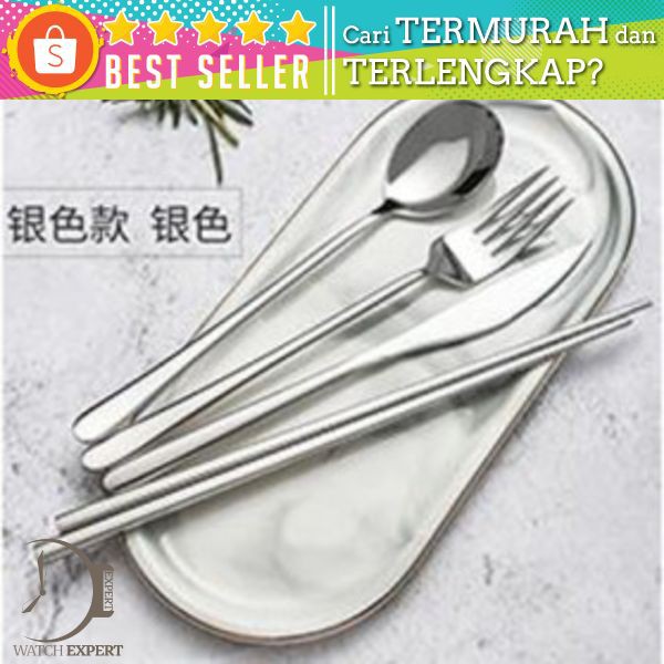 ROXY Cutlery Set Perlengkapan Makan Sendok Garpu Pisau Sumpit C70 - Silver