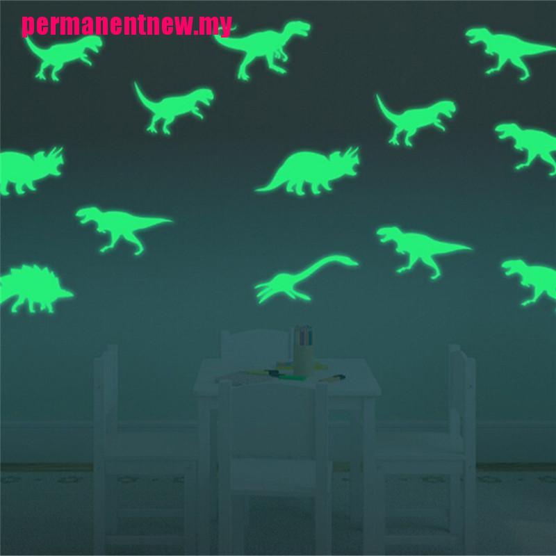 9 Pcs / set Stiker Dinding Desain Dinosaurus Glow in the Dark Untuk Dekorasi Kamar Anak