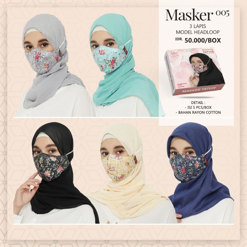 Masker hijab kain 3 ply motif bunga jual per 1 pcs By Toko Hajar Aswad