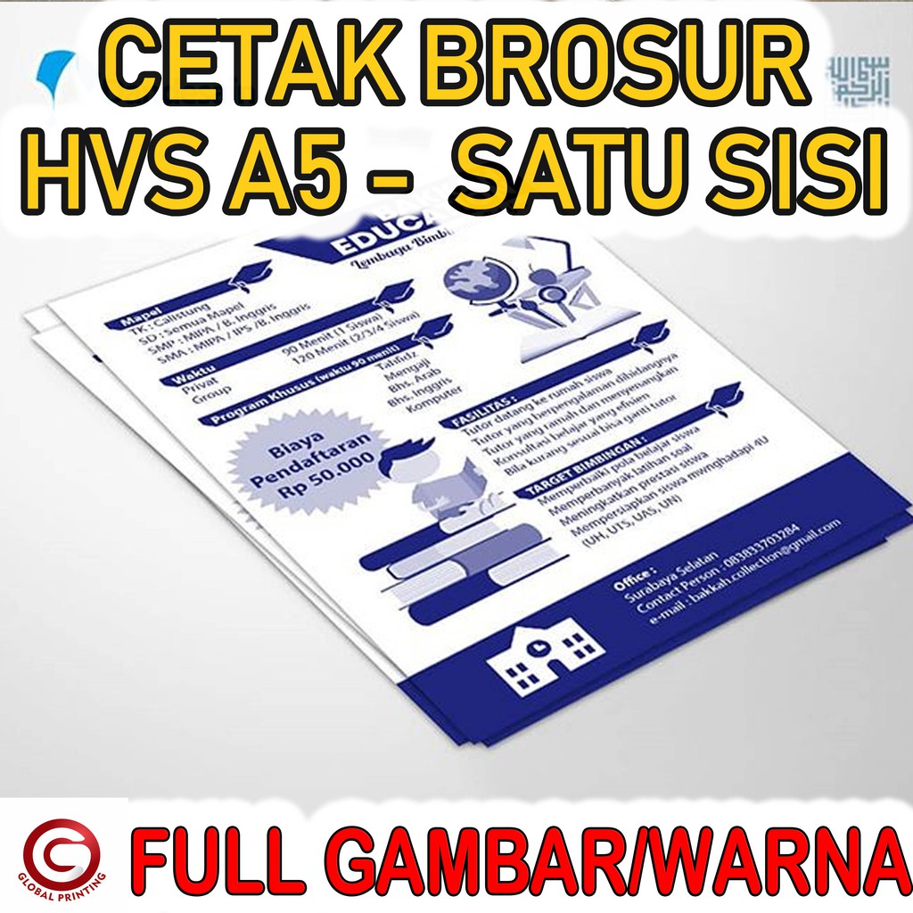 

CETAK BROSUR / PRINT BROSUR - UKURAN A5 HVS ( SATU SISI ) 75 GSM FULL GAMBAR/WARNA