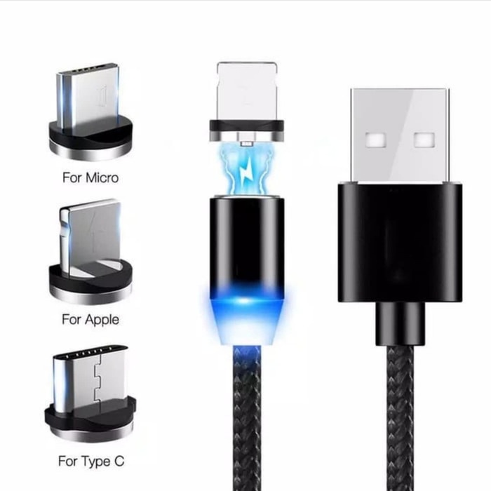 Kabel Charger Magnetik Fast Charger 3 in 1 LED Micro Type C Lightning iPon / X Cable Magnetic Kabel Data 3in1 Magnet