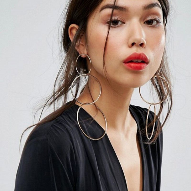 Siy Anting Tusuk Gantung Statement Desain Lingkaran Besar Gaya Sexy Oversize Untuk Wanita